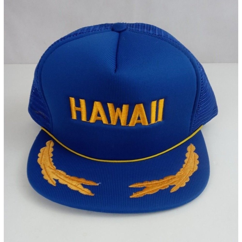 Vintage Hawaii Blue With Gold Embroidery Mesh Back Snapback Baseball Cap